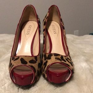 Guess leopard and red platform stilettos